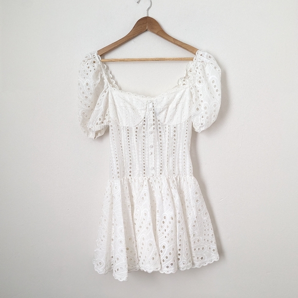 NWT Charo Ruiz Ibiza White Yara Eyelet Cotton Drop Waist Corset Mini Dress - Picture 3 of 8